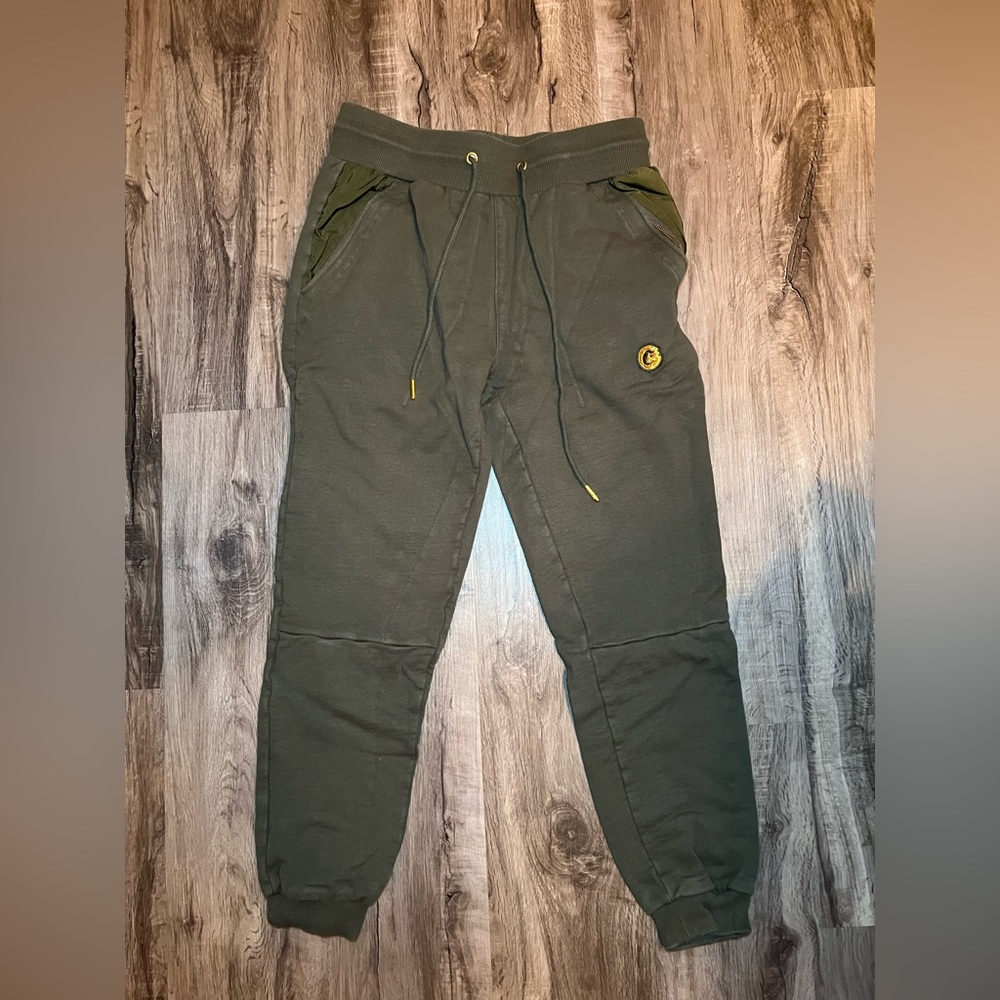 Men's Olive Drawstring Jogger Pants with Contrast Trim